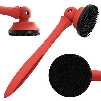 Губка для миття посуду щітка з довгою ручкою гумовими щетинками універсальна для кухні червона