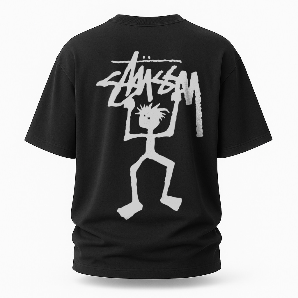 Чоловіча футболка Stussy чорного кольору, вільний крій, оверсайз, з принтом, фото 1