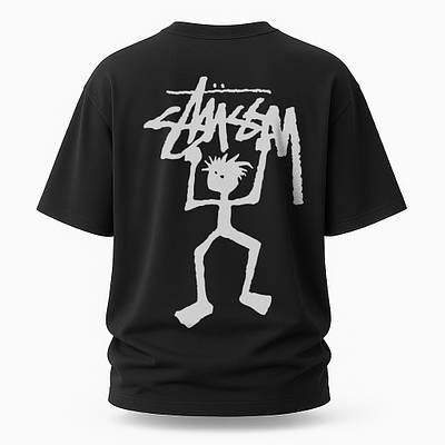 Чоловіча футболка Stussy чорного кольору, вільний крій, оверсайз, з принтом