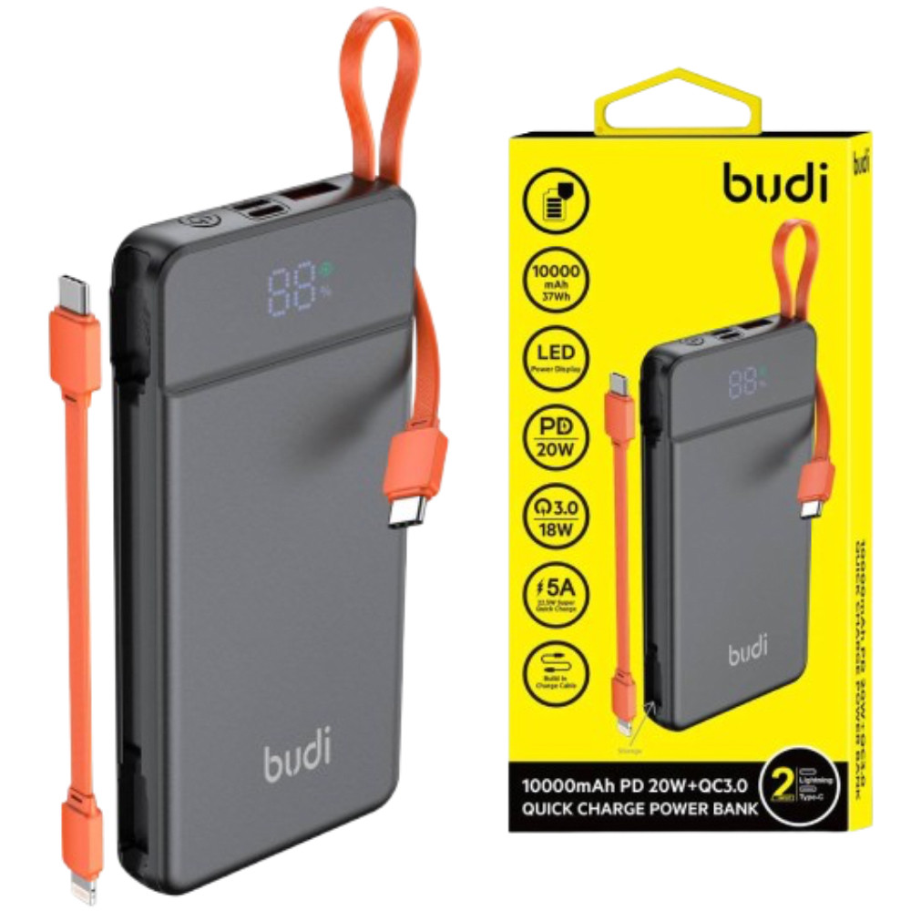 Портативний зарядний пристрій Budi PB085B 10000mAh зі швидкою зарядкою та перехідниками / Павер банк для, фото 1