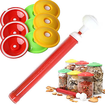 Вакуумні кришки для консервації та тривалого зберігання продуктів 9шт + насос, ВАКС / Ручна вакуумна система