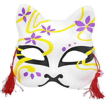 Маска для квадробики Кіцуне 18х16см + 2 дзвіночки / Карнавальна маска аніме / Пластикова маска лисиці