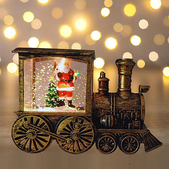 Новорічний світильник Паровоз із сантою (13,5х8,8х8,2 см), на батарейках
