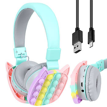 Безкоштовні навушники AKZ K-33 з мікрофоном, зелені / Безкоштовні дитячі навушники POP IT