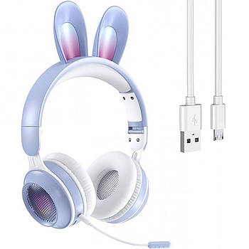 Бездротові навушники з вушками і підсвічуванням, KE-01, Блакитний