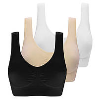 Комплект бюстгальтеров бесшовных 3шт (черный, белый, бежевый), размер L, Ahh Bra /Набор женских топов для дома