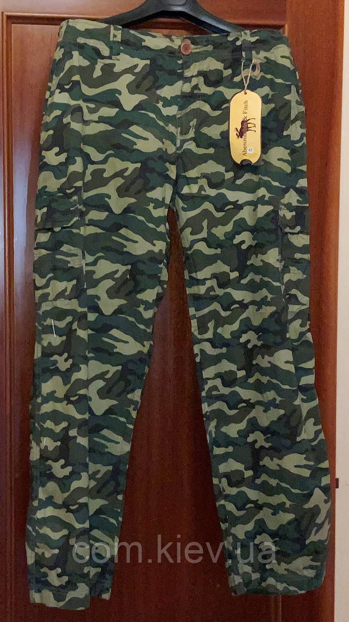 Штани легкі літні бавовна 100% Abercrombie & Fitch зелені камуфльовані великий розмір, фото 1