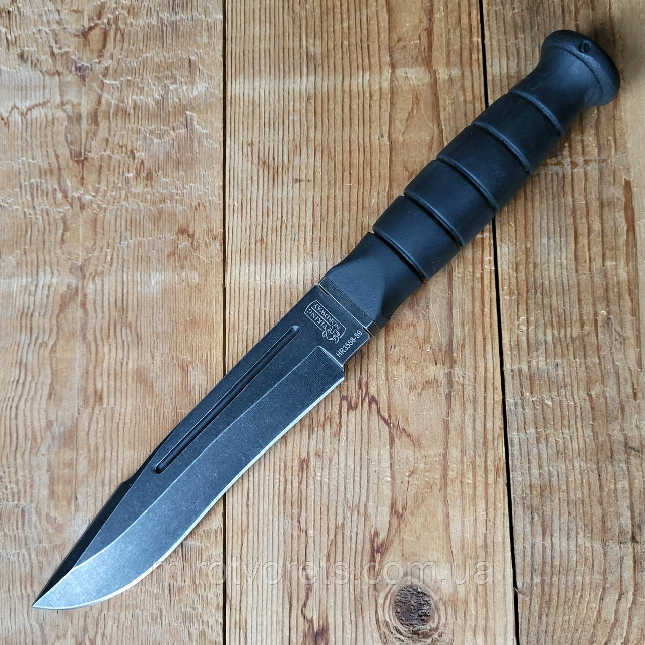 Ніж нескладаний Viking Nordway HR3558-59, 420, black stonewash, гума, чохол нейлон, фото 1