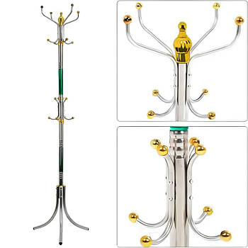 Стійка-вішалка зелена 170см, 16 гачків, до 30кг / Вішалка для підлоги підлогова для верхнього одягу