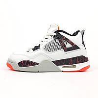 Жіночі кросівки зимові Nike air jordan 4 retro білі з чорним та червоним Розмір - 36