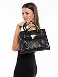 Жіноча сумка рептилія 3368-15 крос-боді чорна на ремінці, фото 10