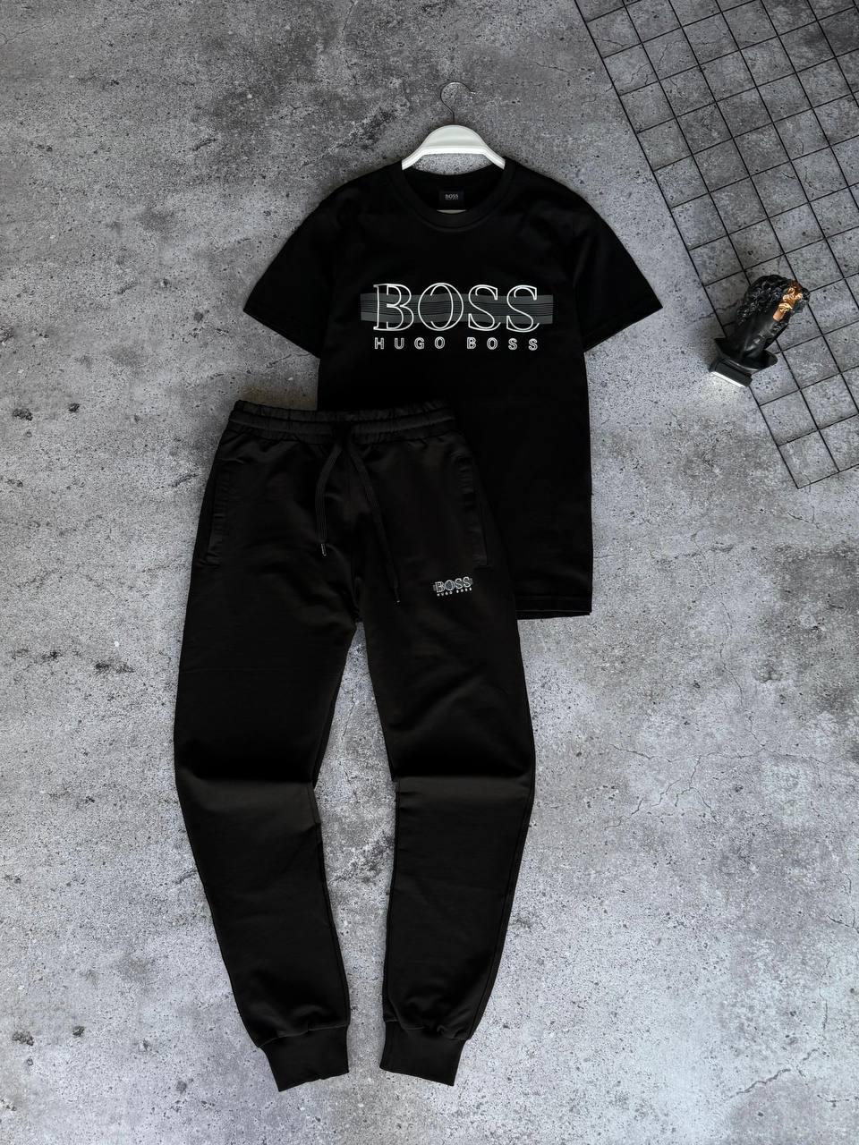 Костюм чоловічий чорний футболка та штани фірмовий Boss, фото 1