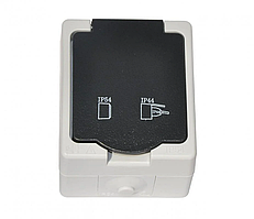 Розетка з кришкою IP54 Elbrus GISelt з землею, сіра пиловологозахищена, вулична накладна зовнішня G 528007