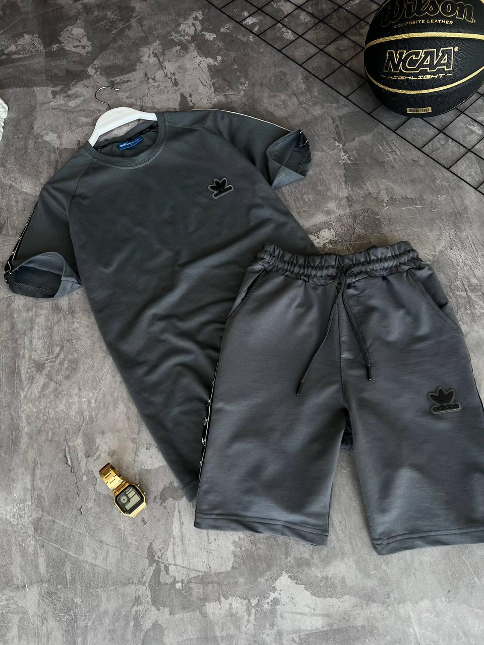 Костюм чоловічий літній сірий футболка та шорти фірмовий Adidas (Адідас), фото 1