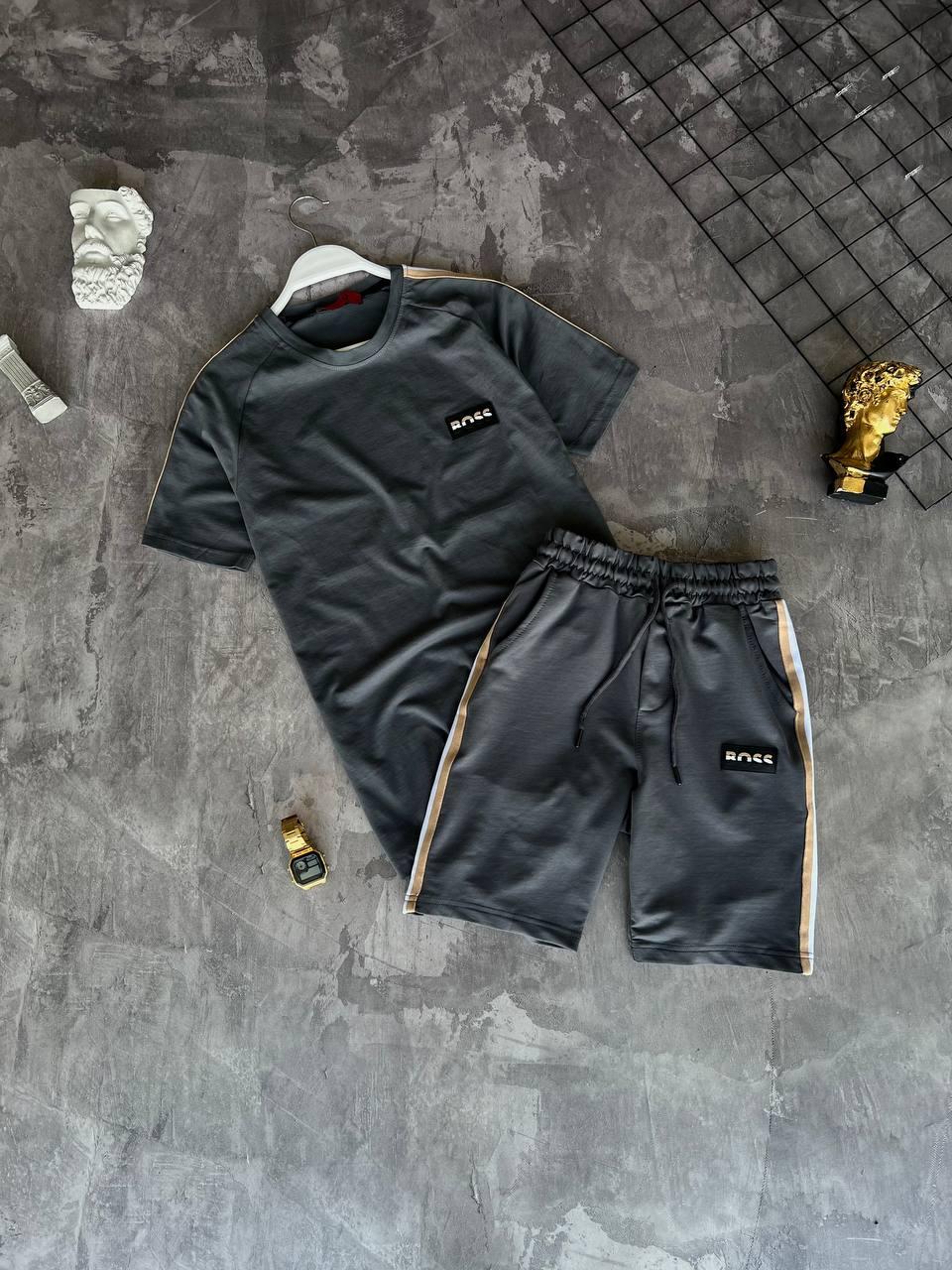 Костюм чоловічий літній сірий футболка та шорти фірмовий Hugo Boss, фото 1