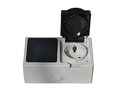 Розетка з кришкою + вимикач 1й IP54 Elbrus GISelt, сіра вологозахищена, вулична зовнішня G 528016