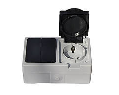 Розетка з кришкою + вимикач 2й IP54 Elbrus GISelt, сіра вологозахищена, вулична зовнішня G 528026