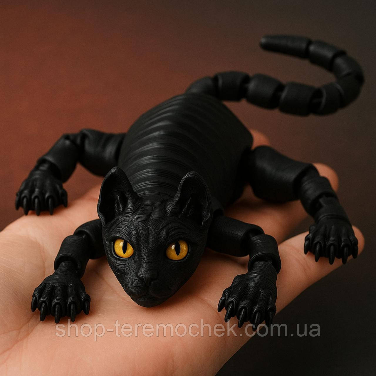 Рухома іграшка антистрес Кіт сфінкс чорний рухомий 3D-друк фігурка 21 см у коробці
