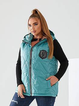 Жилетка жіноча стьобана утеплювач синтепон 150 з капюшоном (Батал)