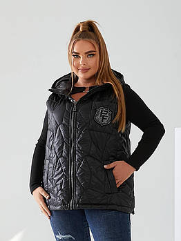 Жилетка жіноча стьобана утеплювач синтепон 150 з капюшоном (Батал)