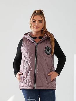 Жилетка жіноча стьобана утеплювач синтепон 150 з капюшоном (Батал)