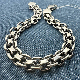 Чоловічий браслет подвійний якір з чорнінням 9 мм ширина 925 проба 25 г