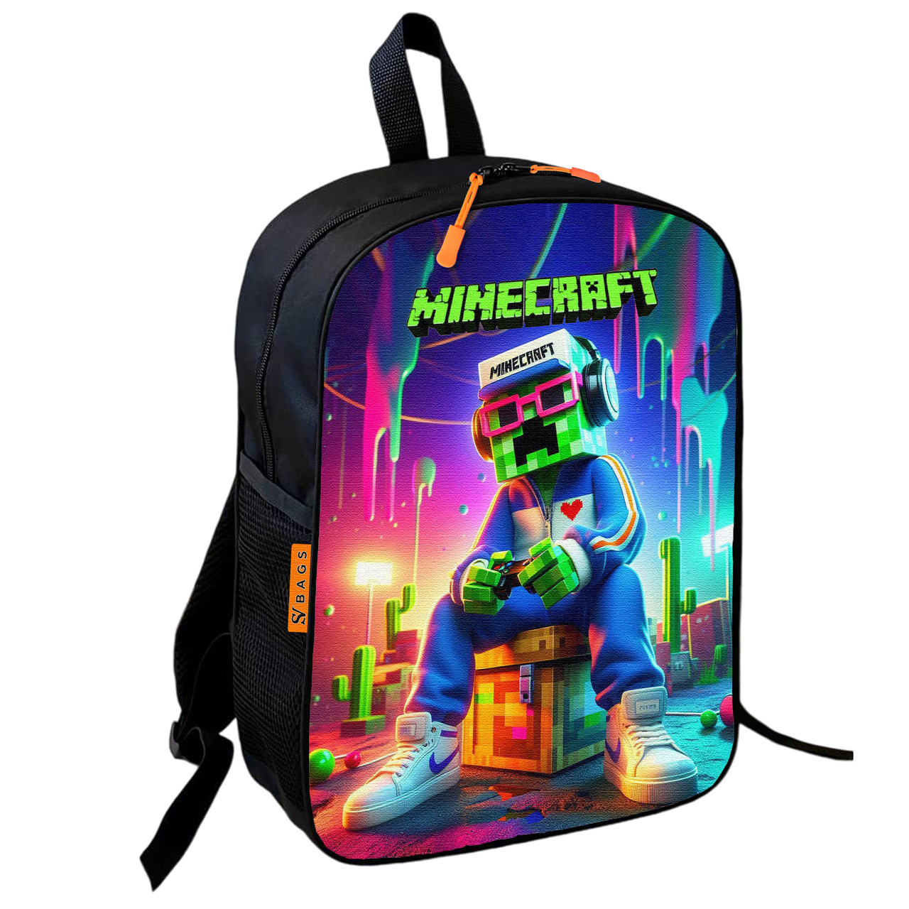 Рюкзак шкільний Minecraft - Кріпер сидить в окулярах і кепці, 36×27 см для хлопчика (1761)
