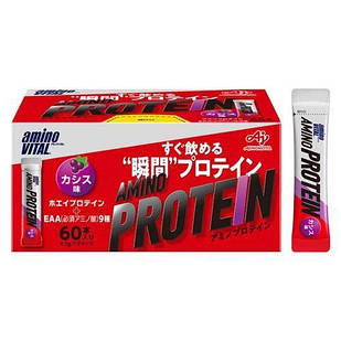 Ajinomoto Amino Vital Amino Protein Blackcurrant Flavor, EAA, BCAA, сироватковий протеїн, 60 стіків. До 02/2026