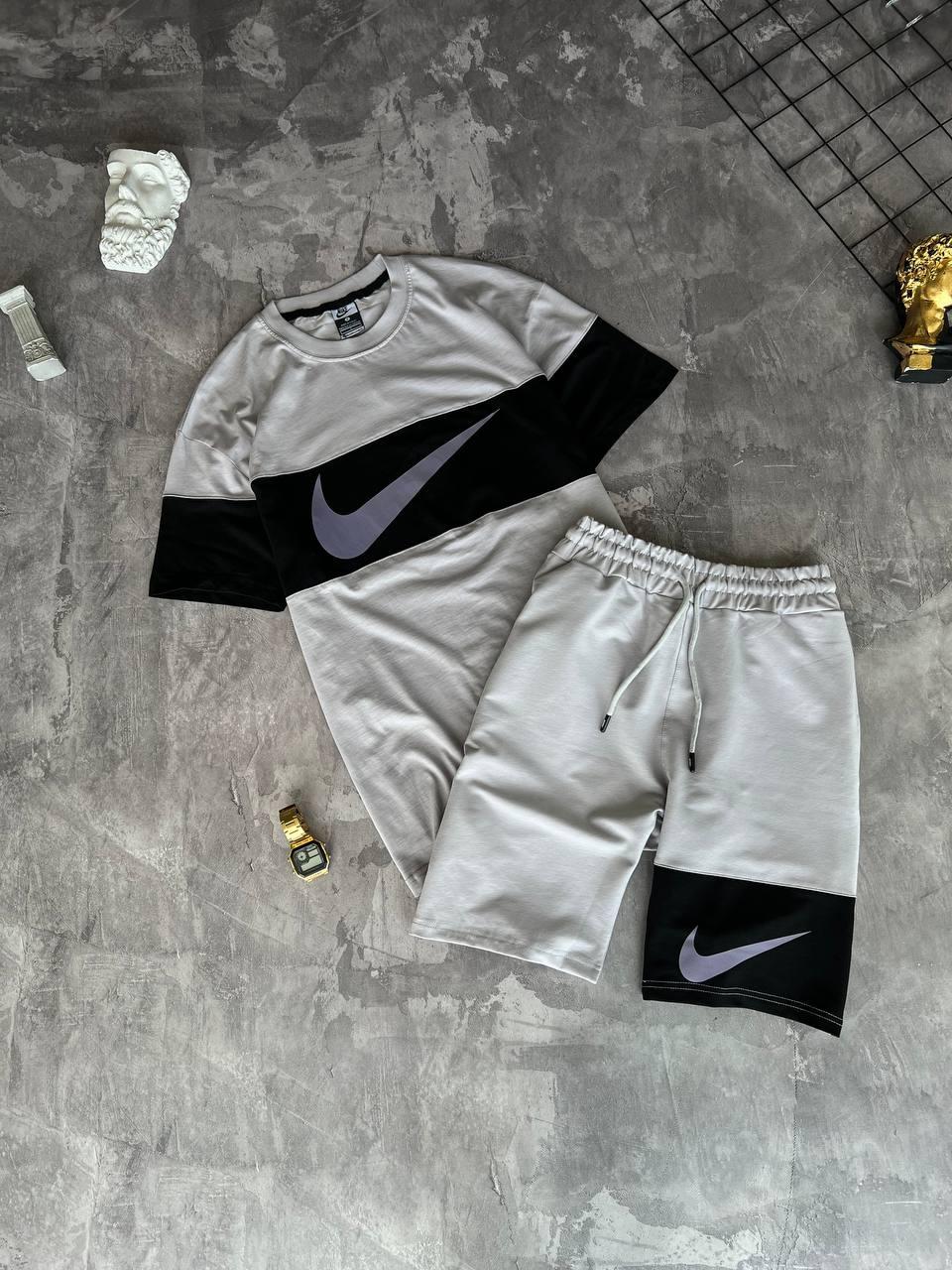 Костюм чоловічий літній сірий футболка та шорти фірмовий Nike (Найк), фото 1
