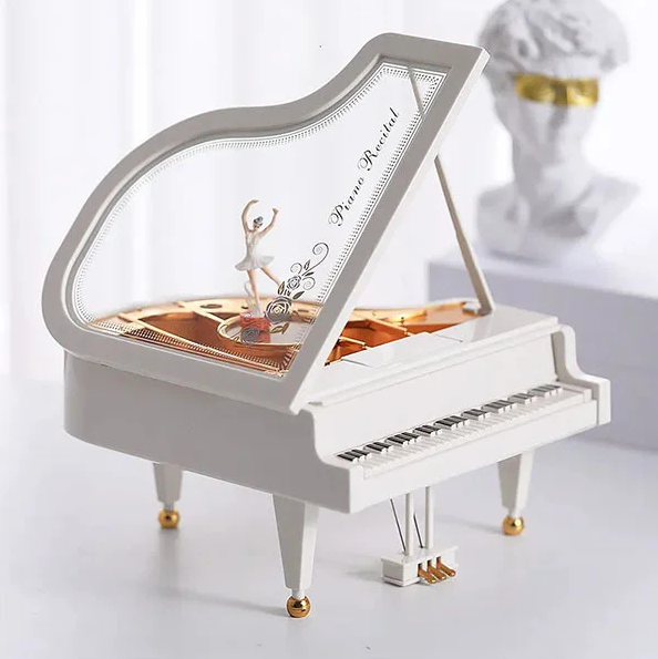 Музична скринька з балериною у формі білого роялю, фото 1