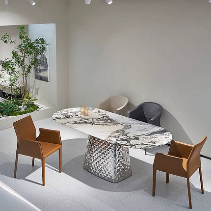 Стіл обідній модний «Атік» овальний 160×90 см, біла стільниця МДФ з пластиковим покриттям, металевий каркас хром, фото 1