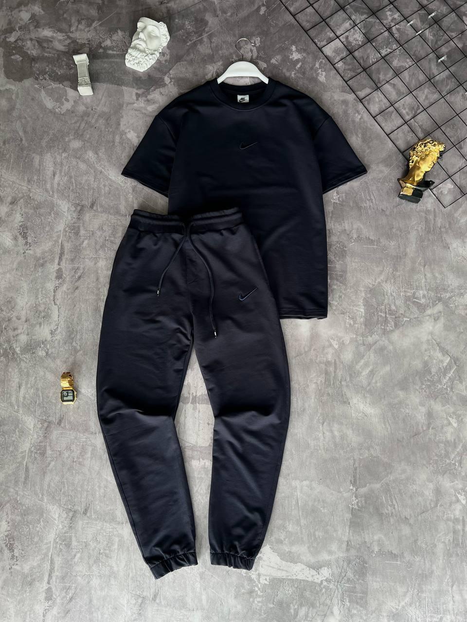 Костюм чоловічий чорний футболка та штани фірмовий Nike (Найк), фото 1