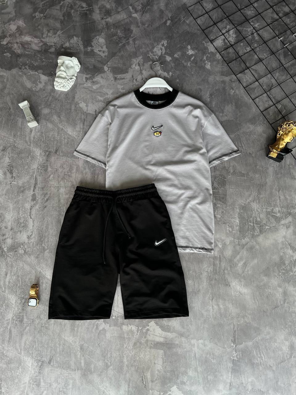 Костюм чоловічий літній сірий футболка та шорти фірмовий Nike (Найк), фото 1
