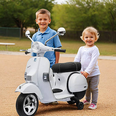 Дитячий електромотоцикл електромобіль скутер для дитини мотоцикл для дітей світло звук багажник бокові колеса