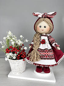 Інтер'єрна Лялька 37см + КАПШО. Подарунковий горщик для квітів з лялечкою у червоній вишиванці