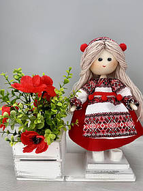Лялька 26см з органайзером дерев'яним. Українка в червоній вишиванці
