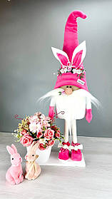 Інтер'єрний декор весняний бородань 55см розовий + КАПШО для вазонів. М'яка іграшка на ніжках. Пасхальний декор