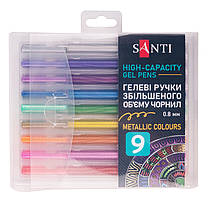 Набір гелевих ручок Santi Metallic 9 шт збільшений об'єм чорнила (420473)