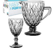 Набір для води ST Грані графіт (Глек -1,15 л + кіліх 320 мл х 6шт) скло (9052-Г)