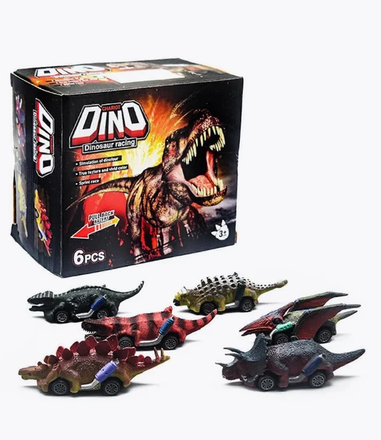 Набір ігрових машинок динозаврів Dino 6 шт. в коробці інерційні подарунок для хлопчика