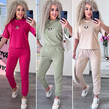 Жіночий стильний спортивний костюм футболка з накатом і штани (Норма та напівбатал)