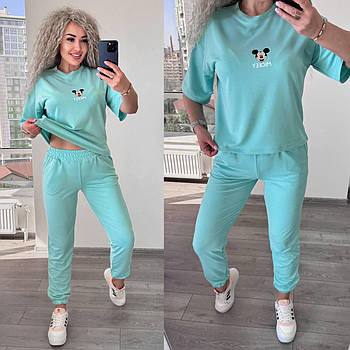 Жіночий стильний спортивний костюм футболка з накатом і штани (Норма та напівбатал)