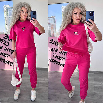 Жіночий стильний спортивний костюм футболка з накатом і штани (Норма та напівбатал)
