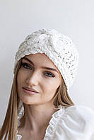 Тюрбан мереживний жіночий літній D.Hats молочного кольору з візерунком