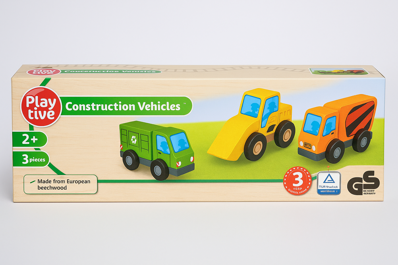 Дерев'яні машинки Playtive: сміттєвоз, бульдозер, бетономішалка для дитячої залізниці Brio, Ecotoys, Doris, фото 1