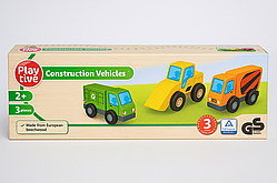 Дерев'яні машинки Playtive: сміттєвоз, бульдозер, бетономішалка для дитячої залізниці Brio, Ecotoys, Doris