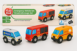 Дерев'яні машинки Playtive: поліція, пожежна, швидка для дитячої залізниці Brio, Ecotoys, Doris