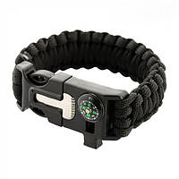 PARACORD БРАСЛІТ З ВІСКОРЕМ, КОМПАСОМ ТА СВИСТКОМ ЧОРНИЙ
