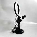 Кільцева Led лампа 16 см на штативі з 2 тримачами світлодіодна Refil Light Чорна RLL-16-Black, фото 10