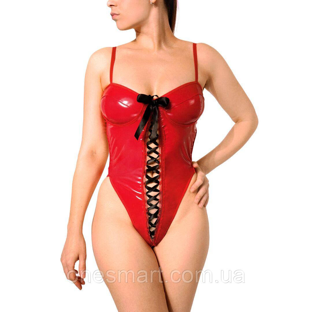 Сексуальне лакироване боди Josephine для ролевих ігор червоне L комфортне і відверте, фото 1